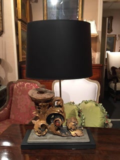 Italian Gilt and Painted Wood Scroll Fragment Adapted as a Lamp, 18th Century