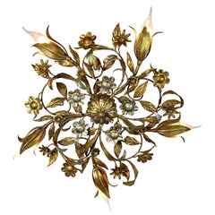 Italian Gilt and Silvered Florentine Flush Light, 1950's
