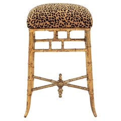 Italian Gilt Bamboo Leopard Velvet Stool