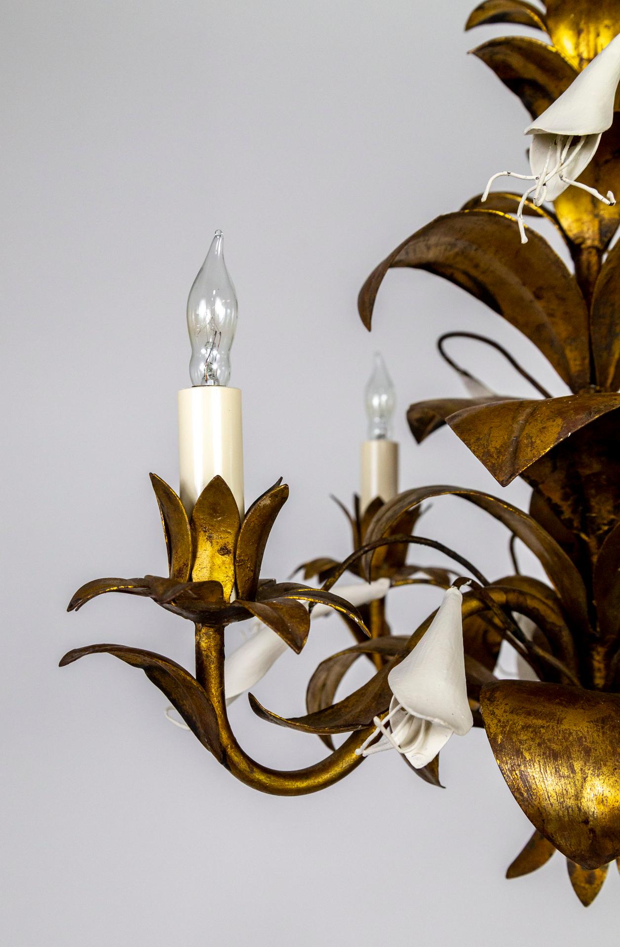 Metal Italian Gilt Botanical 4-Light Chandelier For Sale