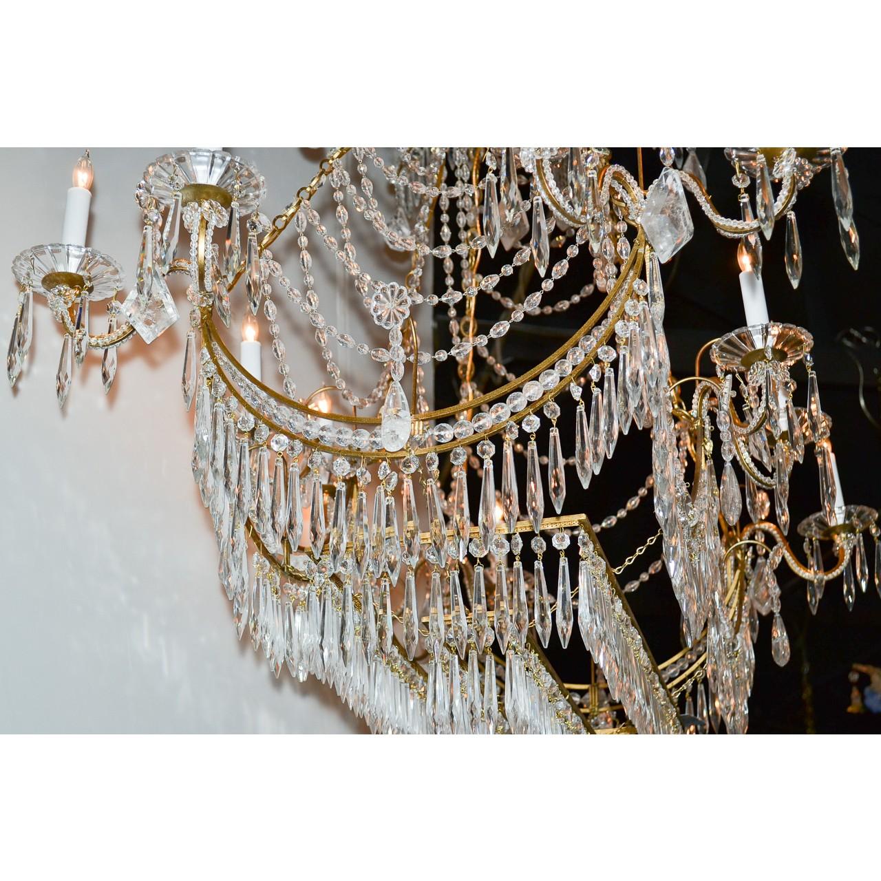 Italian Gilt Brass and Crystal Elongated Chandelier 3