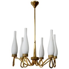 Italian Gilt Brass and Opaline Glass Chandelier