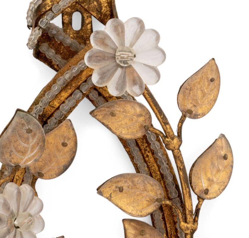 Appliques italiennes à deux lumières en laiton doré et verre, 2 Bon état - En vente à Astoria, NY