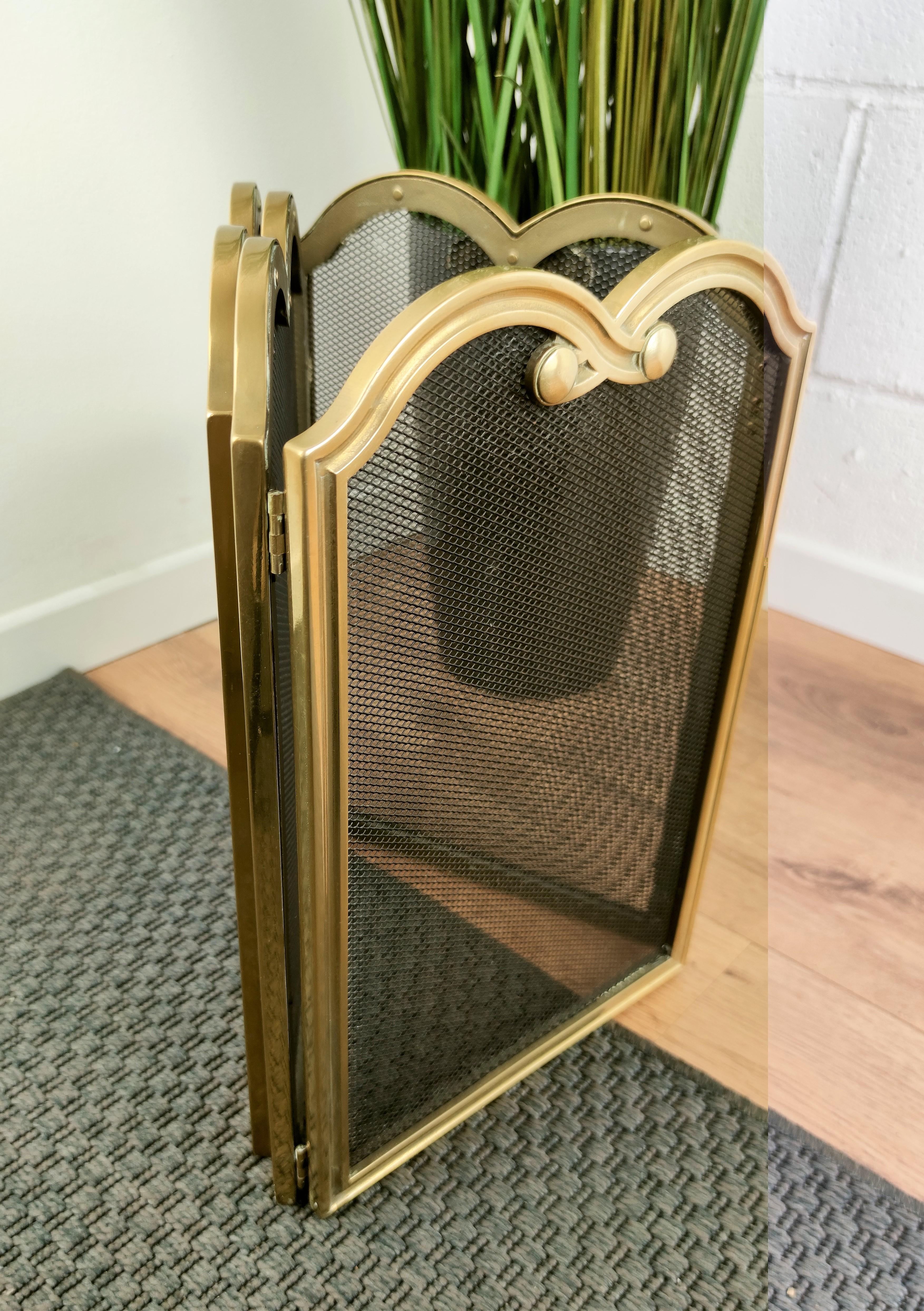 polished brass fireplace screen