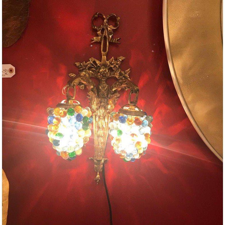 Italian Gilt Brass and Glass Beaded Sconces  In Excellent Condition In Hopewell, NJ
