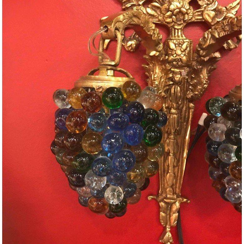 Italian Gilt Brass and Glass Beaded Sconces  1
