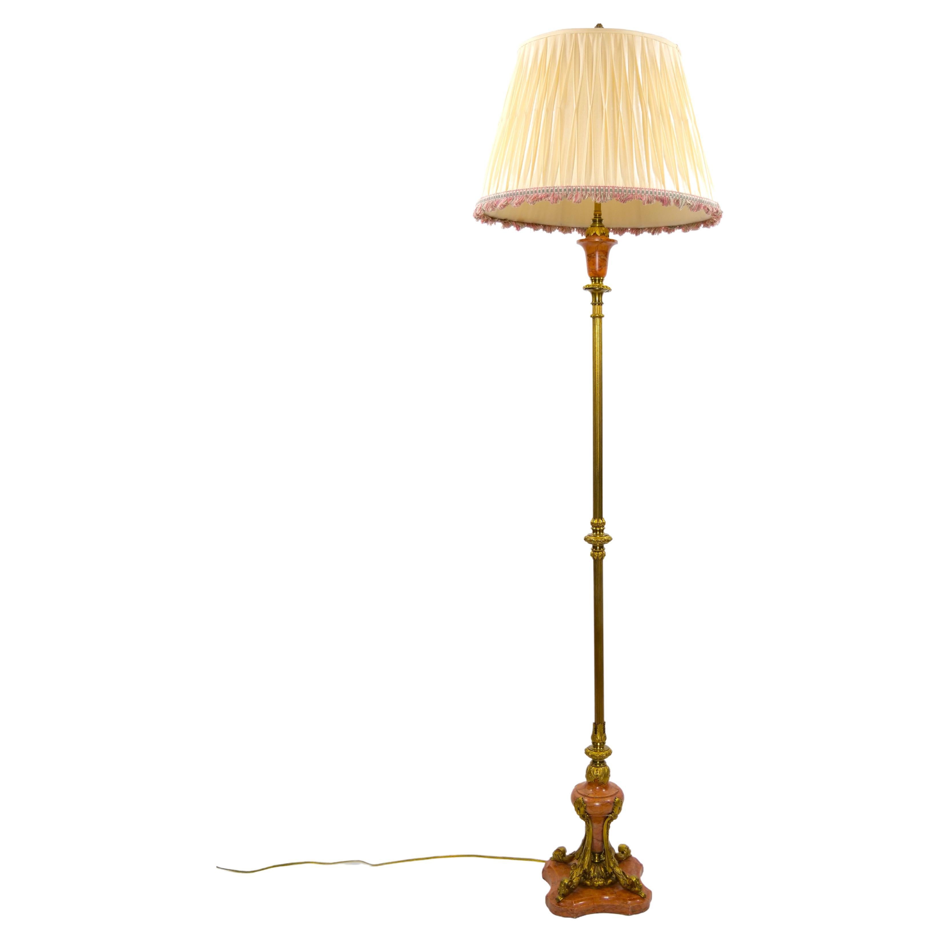 Italian Gilt Brass / Marble Base Floor Lamp In Good Condition In Tarry Town, NY