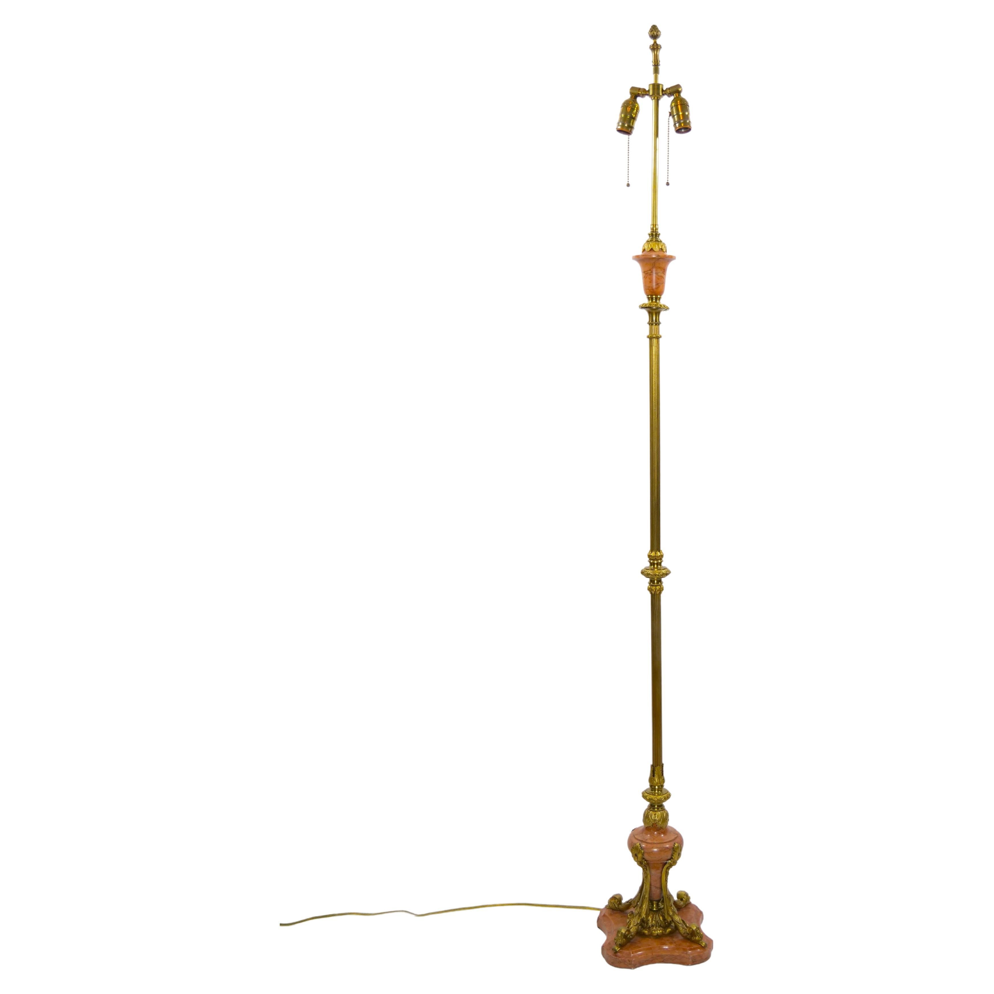 19th Century Italian Gilt Brass / Marble Base Floor Lamp
