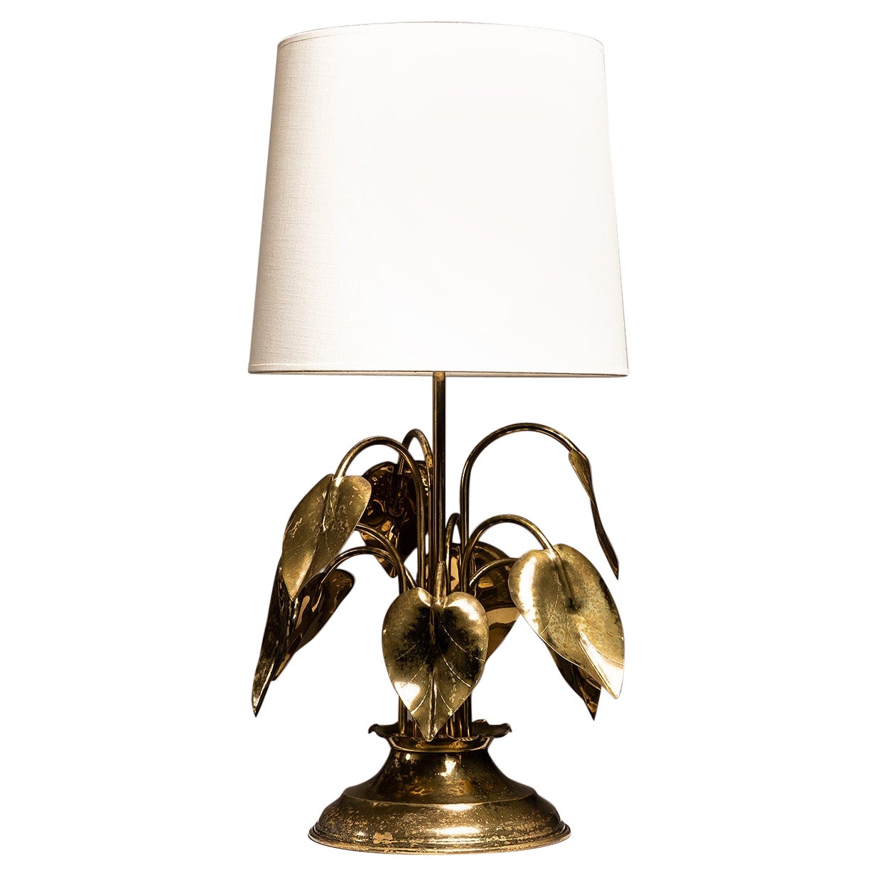 Italian Gilt Brass Table Lamp with Botanical Motif, 1970s