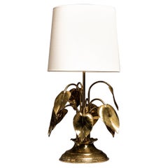 Italian Gilt Brass Table Lamp with Botanical Motif, 1970s