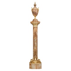 Used Italian Gilt Bronze And Marble Pedestal With Urn