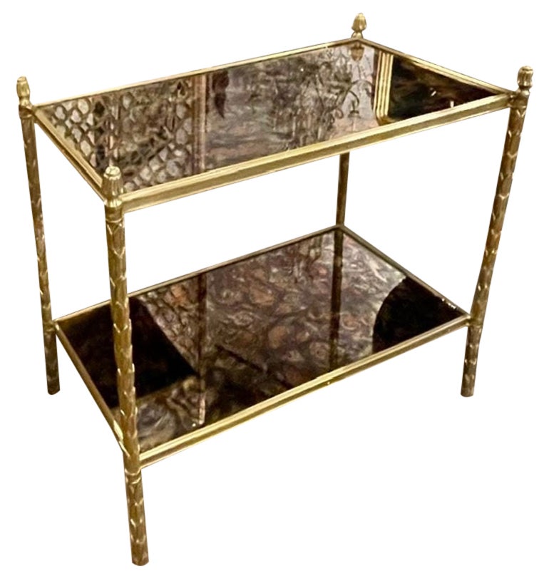 Italian Gilt Bronze Bagues Manner Side Tables with Eglomise’ Mirror Tops