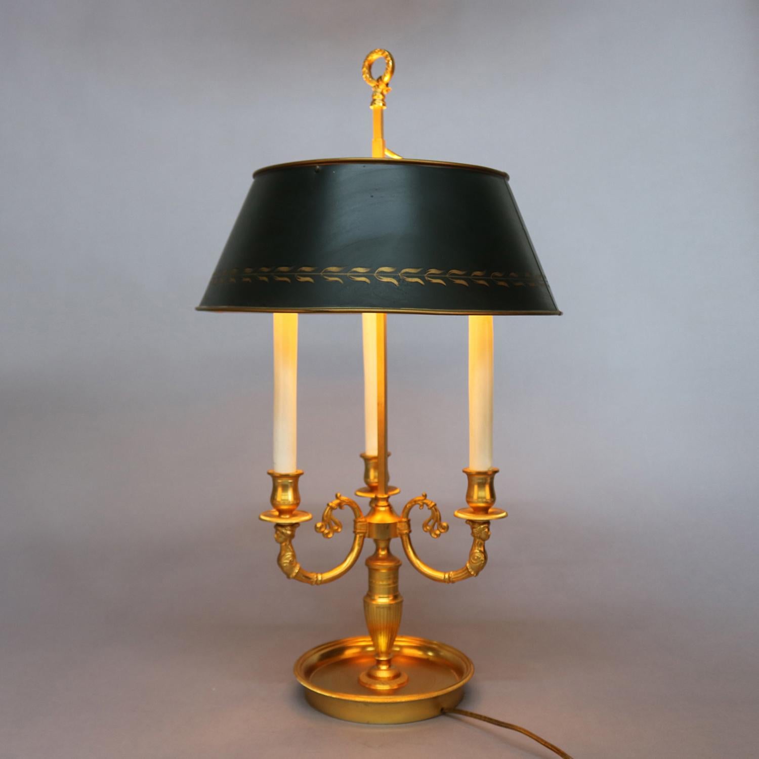 Cast Italian Gilt Bronze Figural Three-Candle Light Bouillotte Table Lamp
