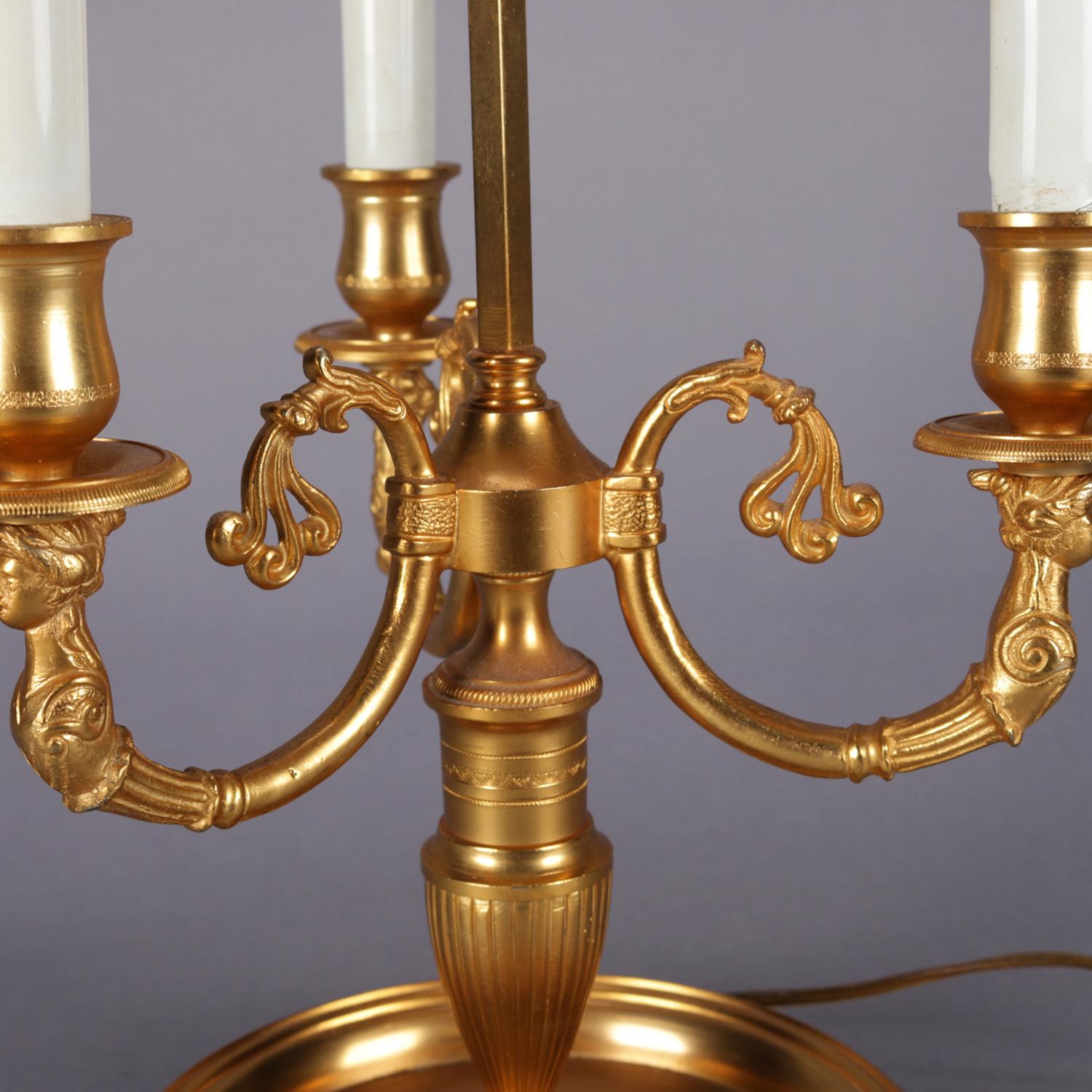 Italian Gilt Bronze Figural Three-Candle Light Bouillotte Table Lamp In Good Condition In Big Flats, NY