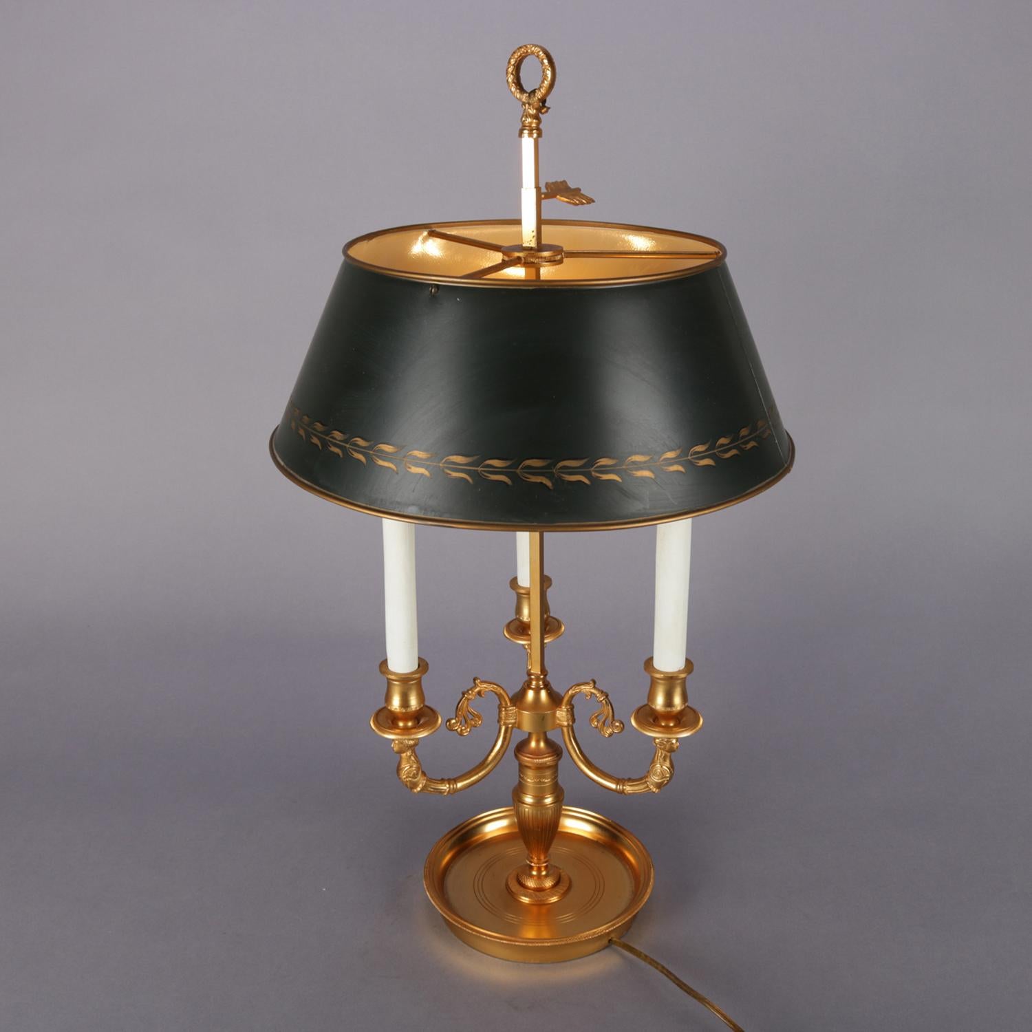 20th Century Italian Gilt Bronze Figural Three-Candle Light Bouillotte Table Lamp