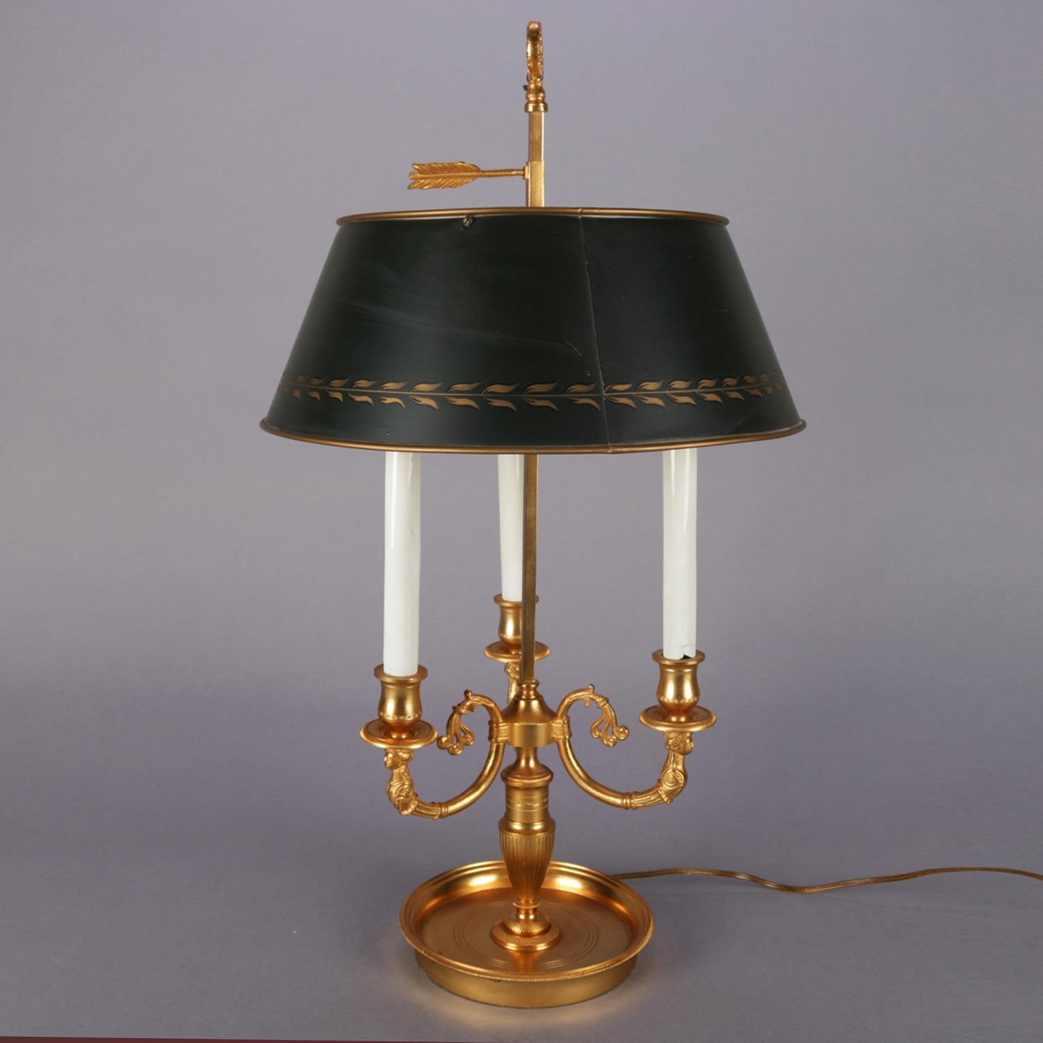 Italian Gilt Bronze Figural Three-Candle Light Bouillotte Table Lamp 1