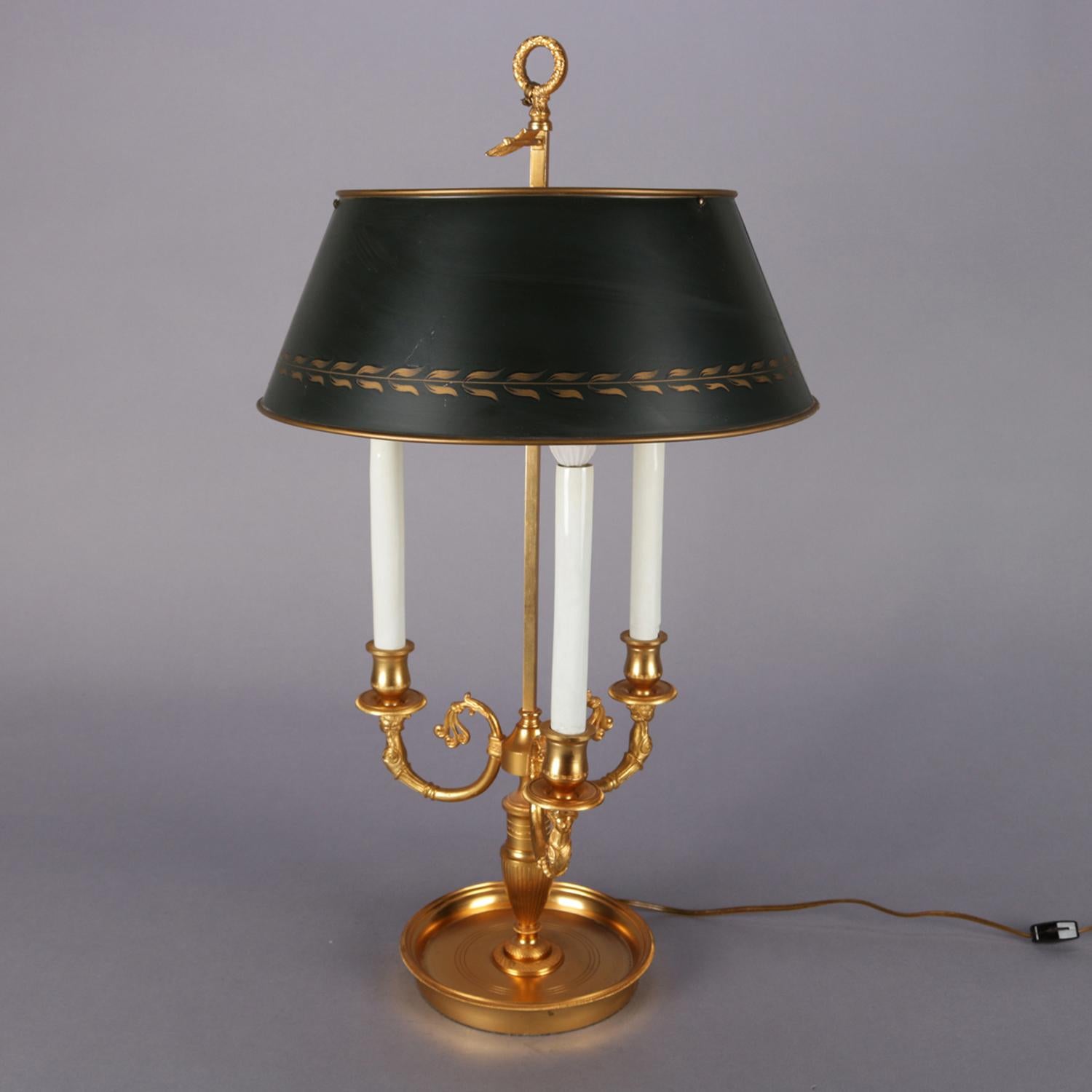 Italian Gilt Bronze Figural Three-Candle Light Bouillotte Table Lamp 2