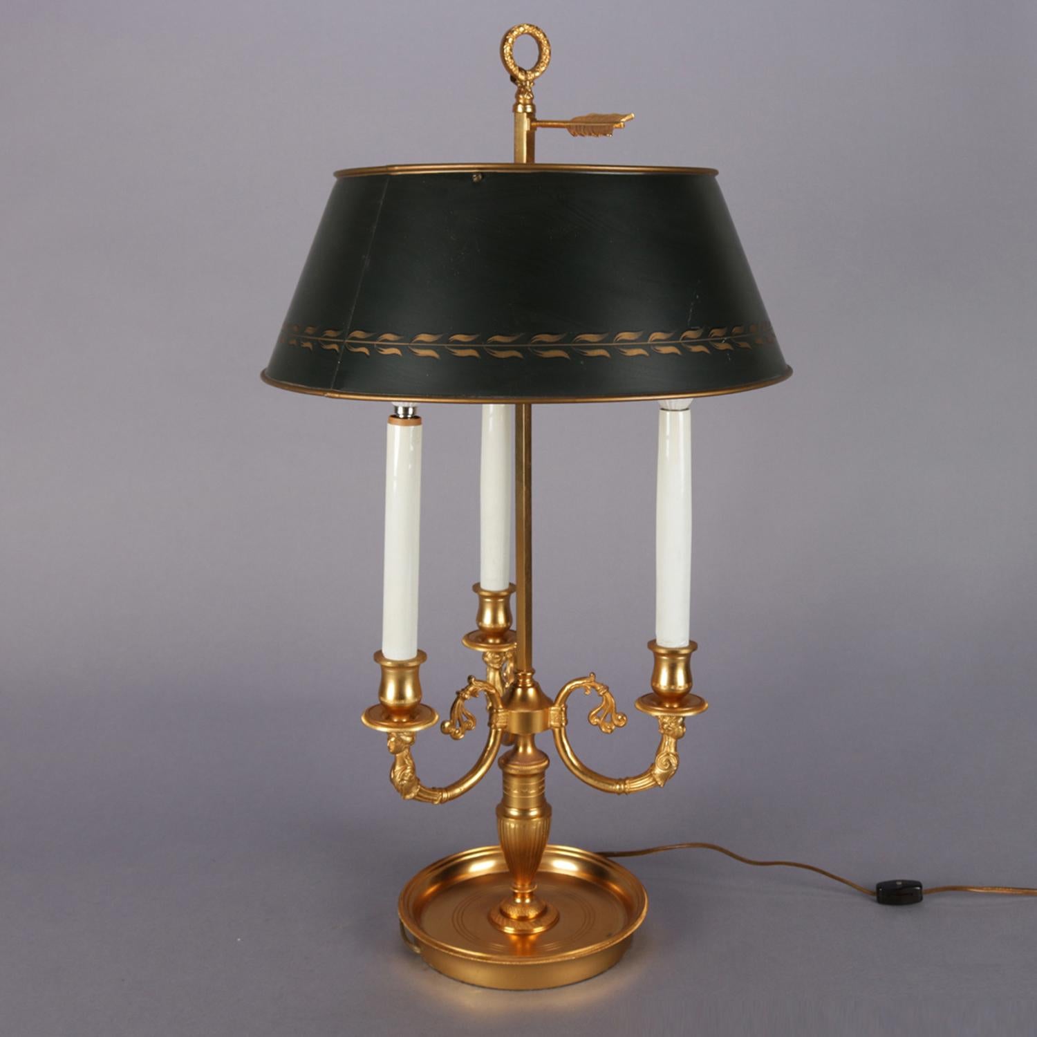 Italian Gilt Bronze Figural Three-Candle Light Bouillotte Table Lamp 3