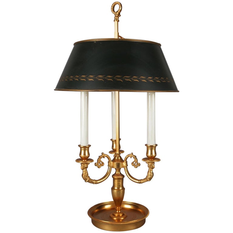 Italian Gilt Bronze Figural ThreeCandle Light Bouillotte Table Lamp at