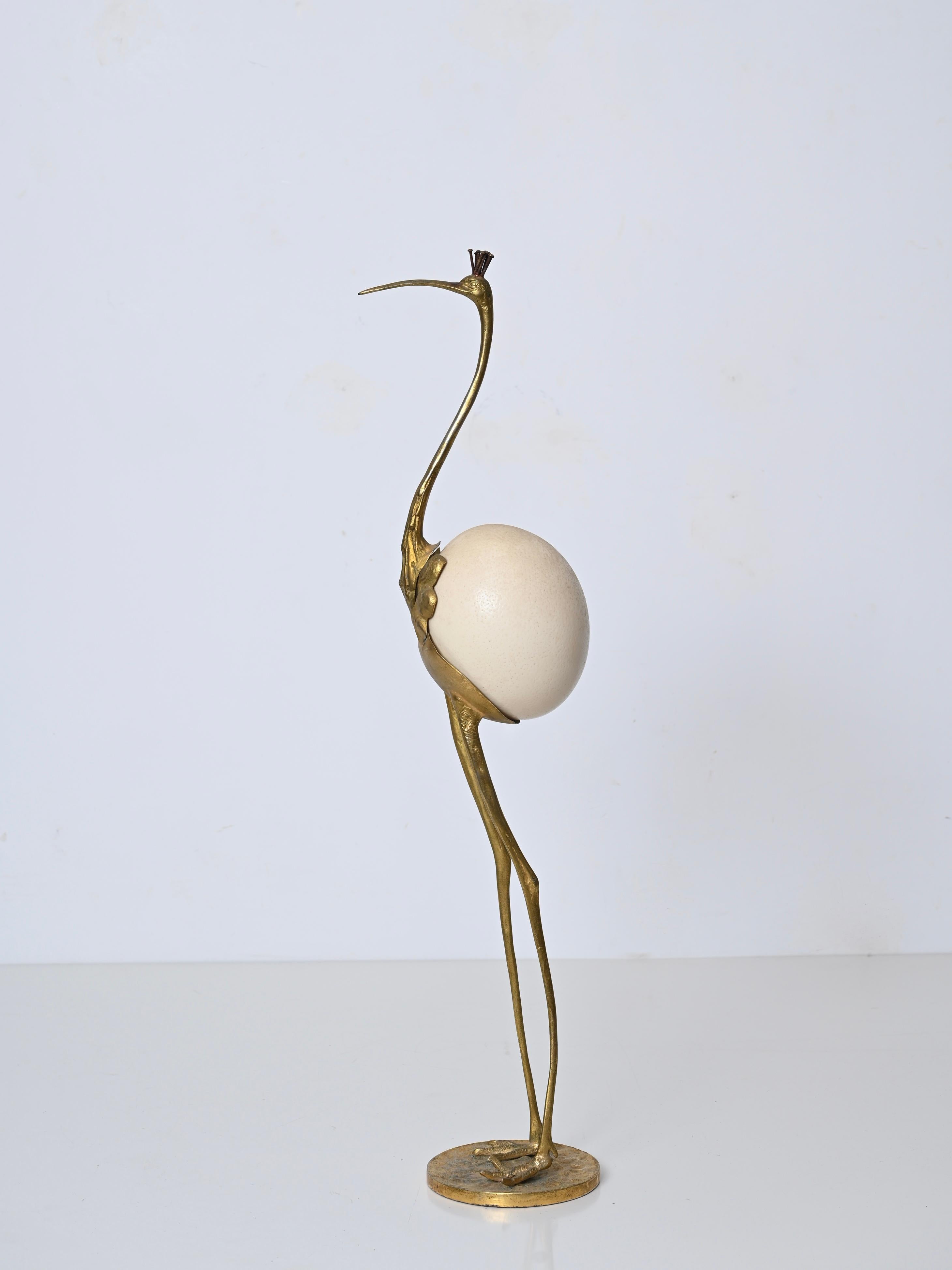 Late 20th Century Italian Gilt Bronze Flamingo Sculpture, Gabriella Crespi Style, 1970s For Sale
