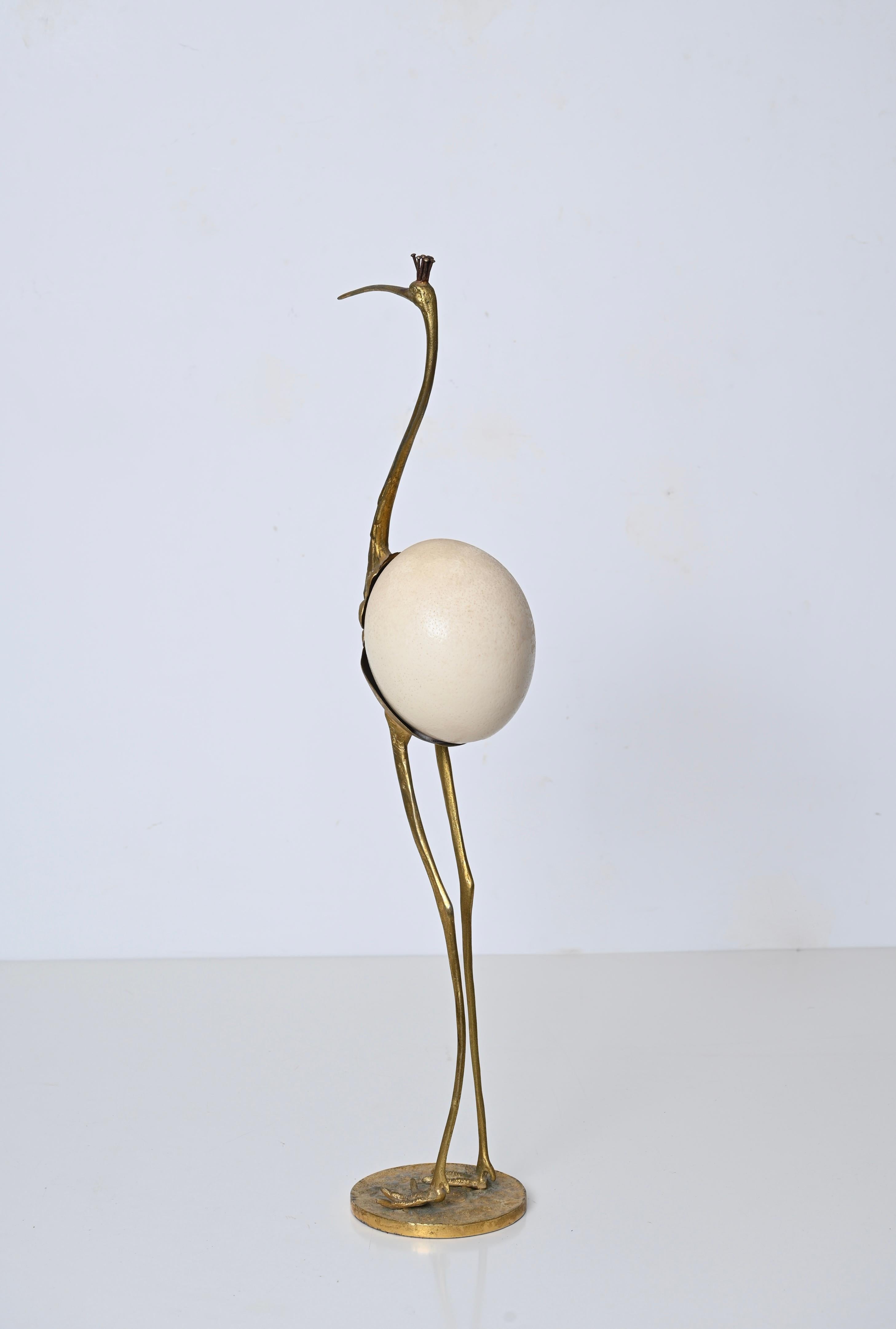 Italian Gilt Bronze Flamingo Sculpture, Gabriella Crespi Style, 1970s For Sale 1