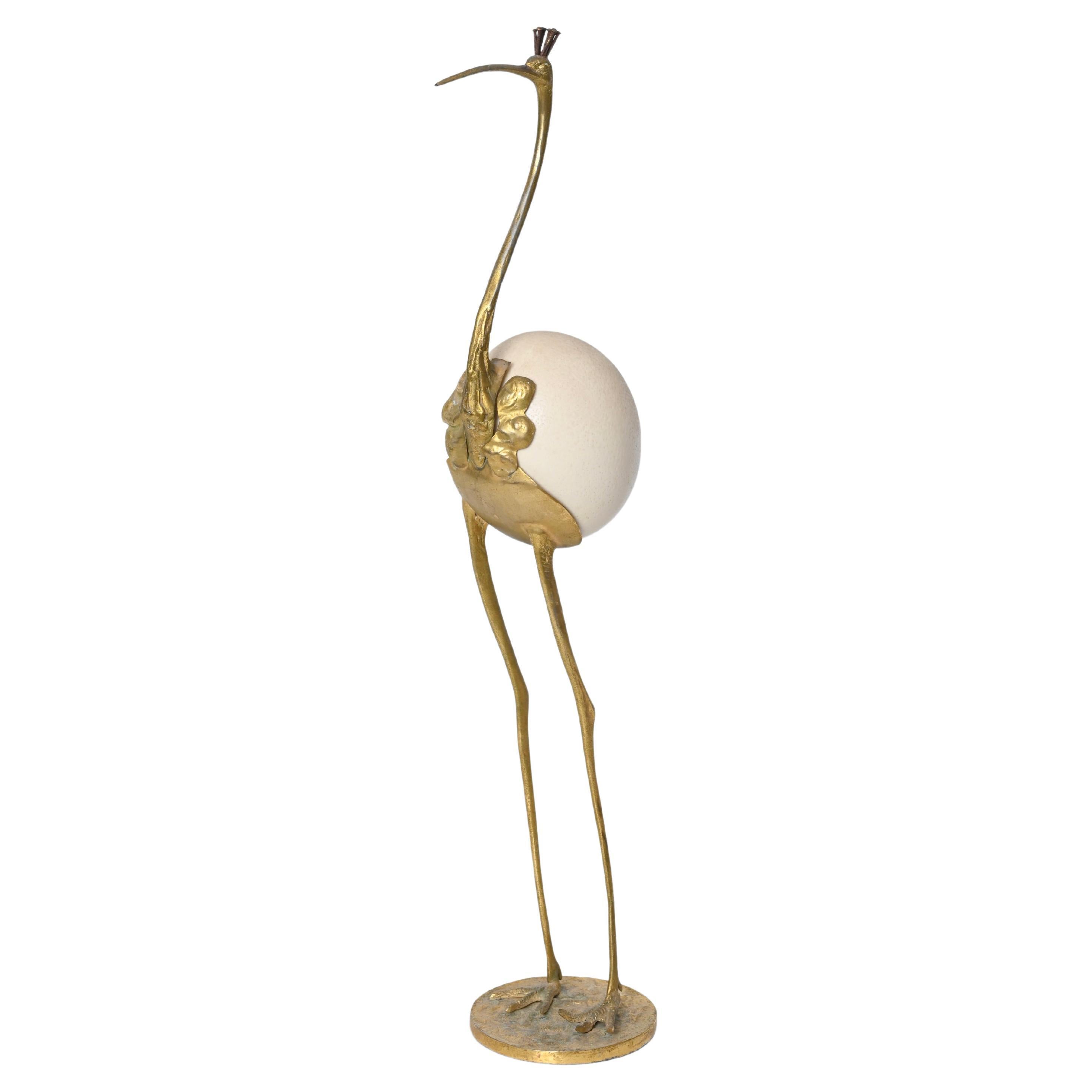 Italian Gilt Bronze Flamingo Sculpture, Gabriella Crespi Style, 1970s
