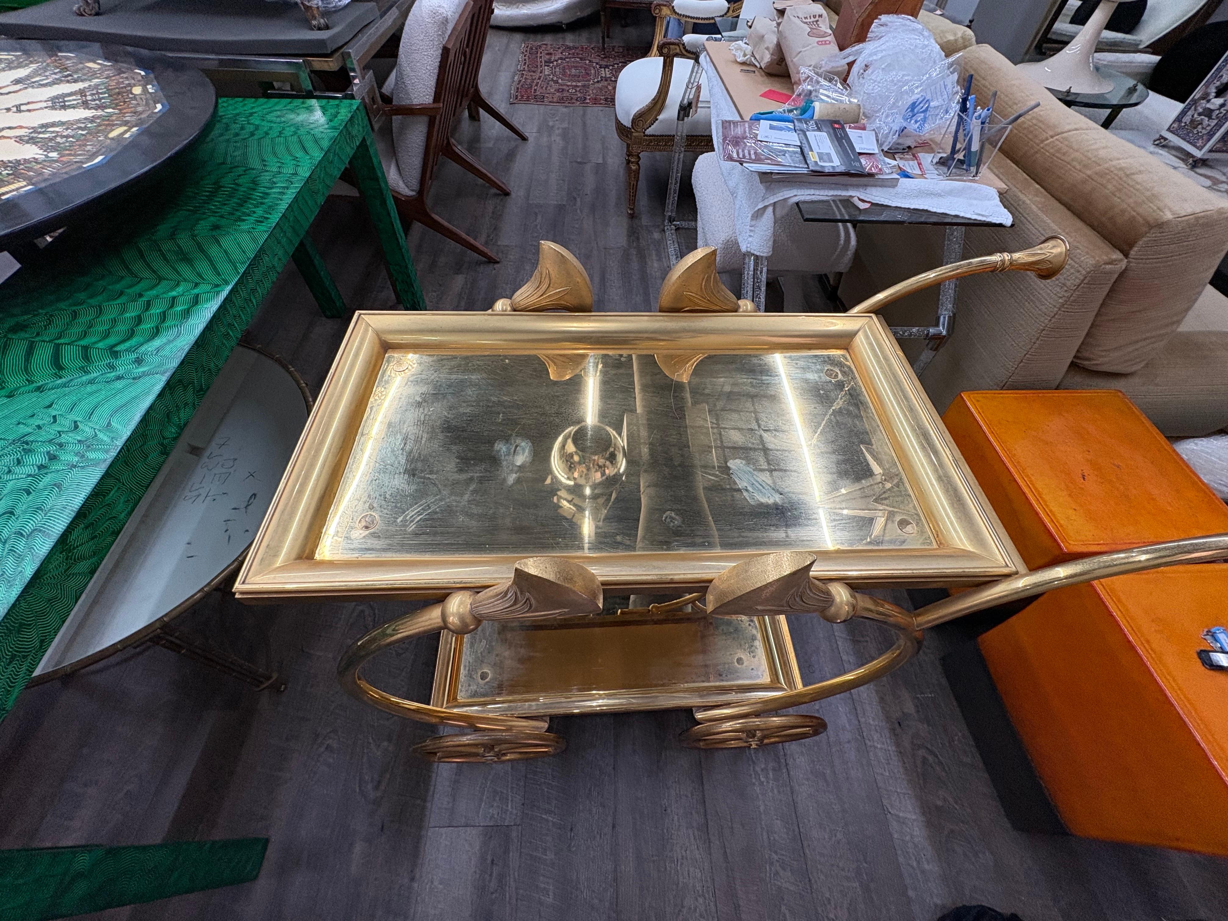 Louis XVI Italian Gilt Bronze Serving Cart For Sale