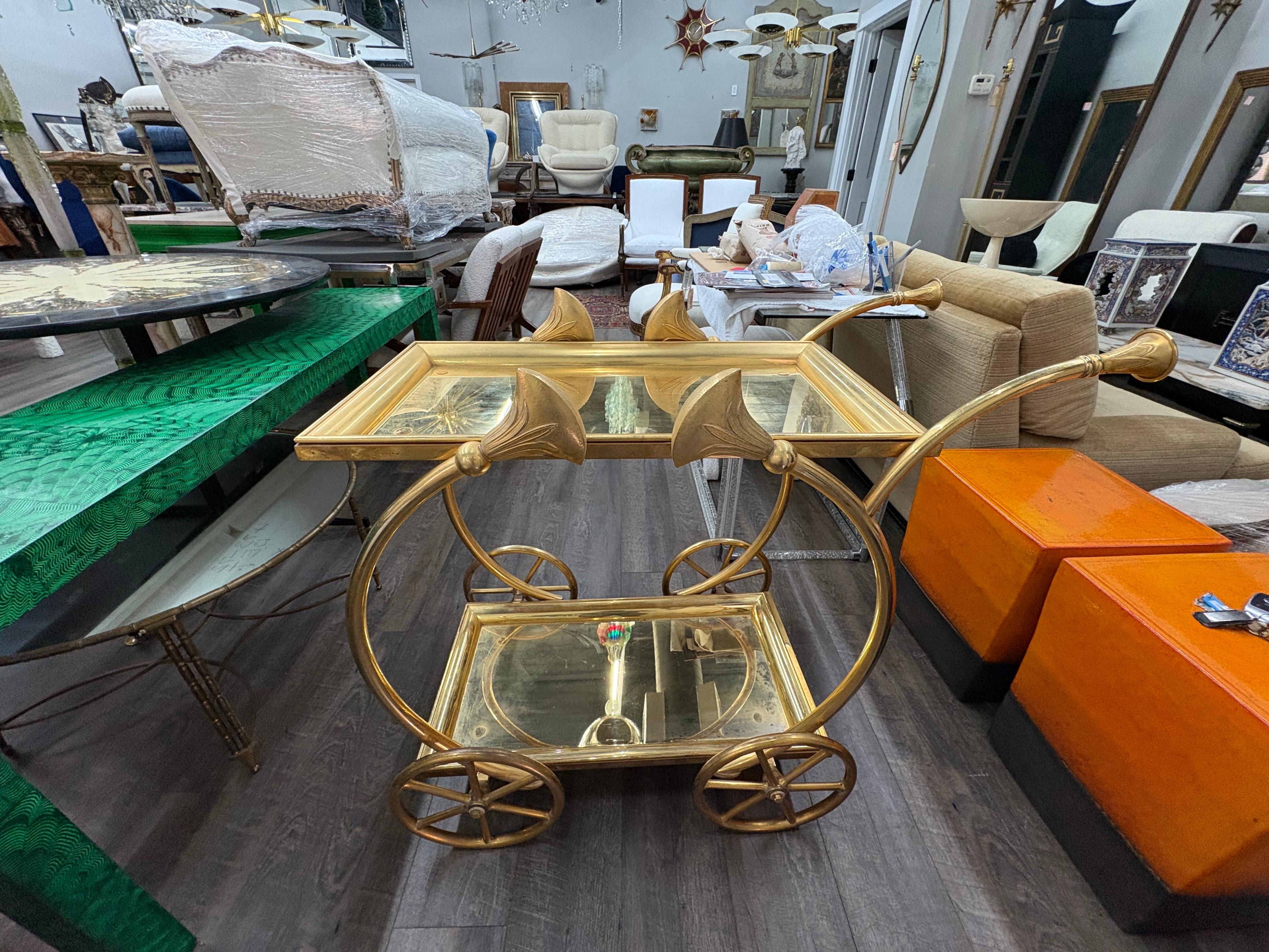 Italian Gilt Bronze Serving Cart In Good Condition For Sale In Houston, TX