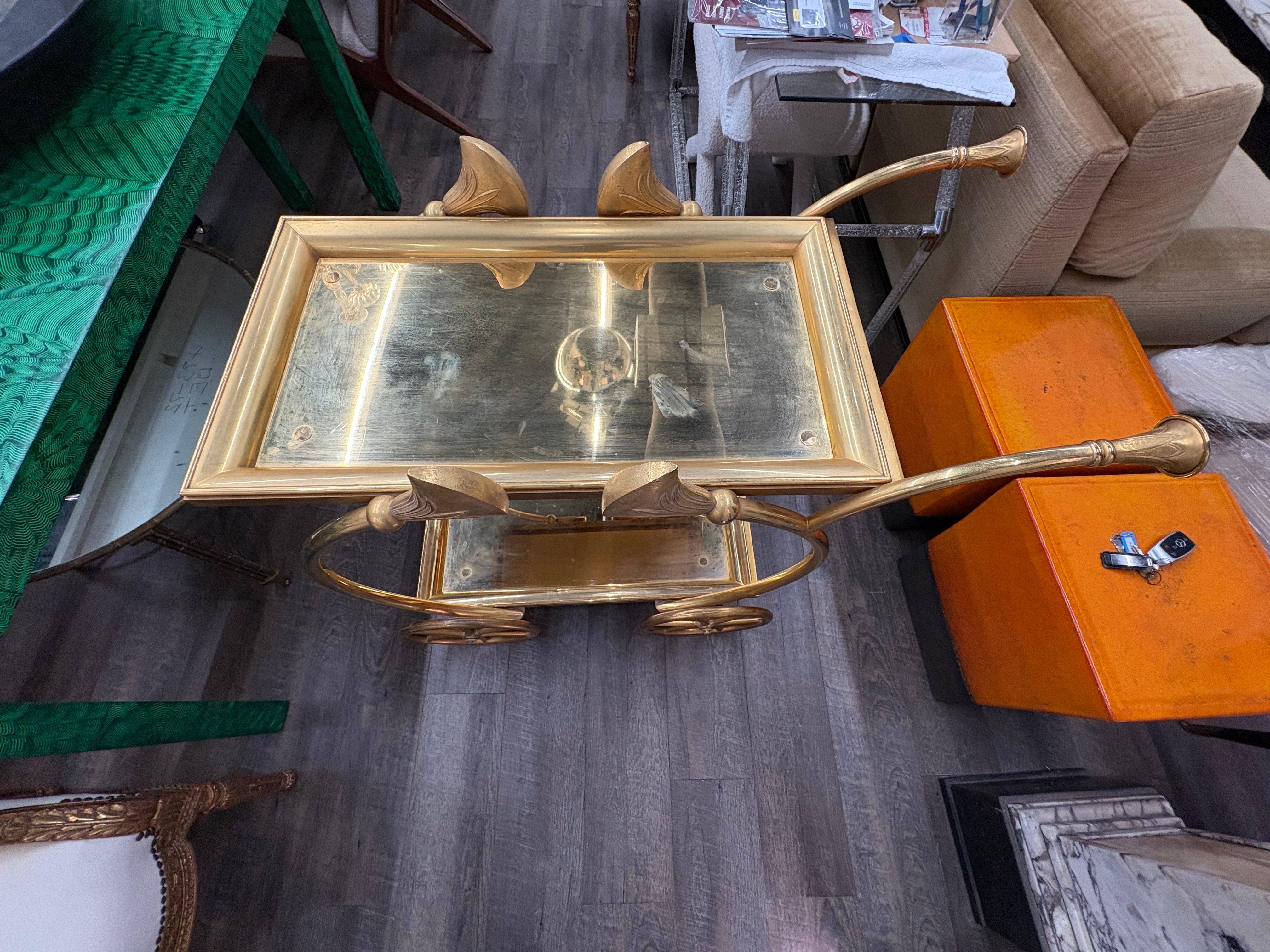 Late 20th Century Italian Gilt Bronze Serving Cart For Sale