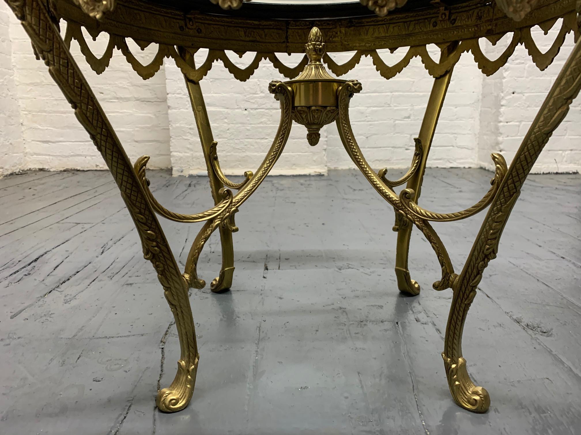 Mid-20th Century Italian Gilt Bronze Table with Ebonized Top and Mother of Pearl Inlay For Sale