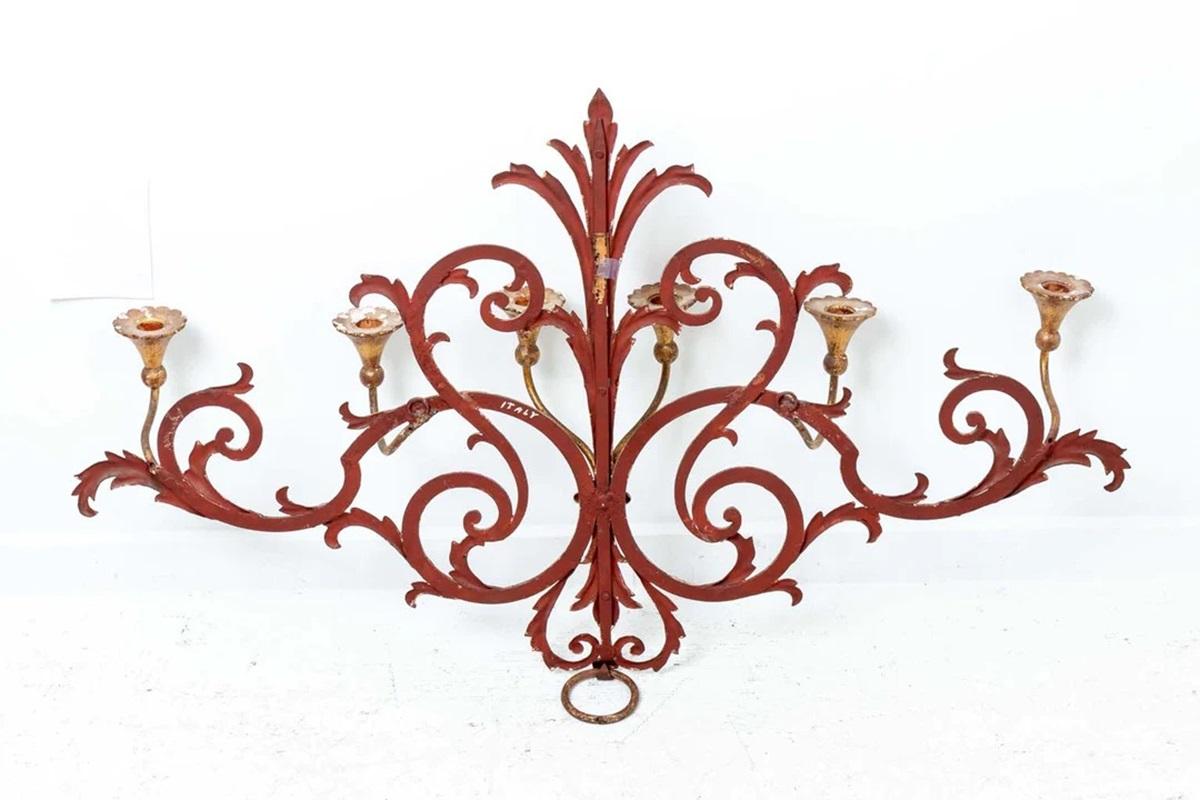 Metal Italian Gilt Candle Wall Sconce For Sale