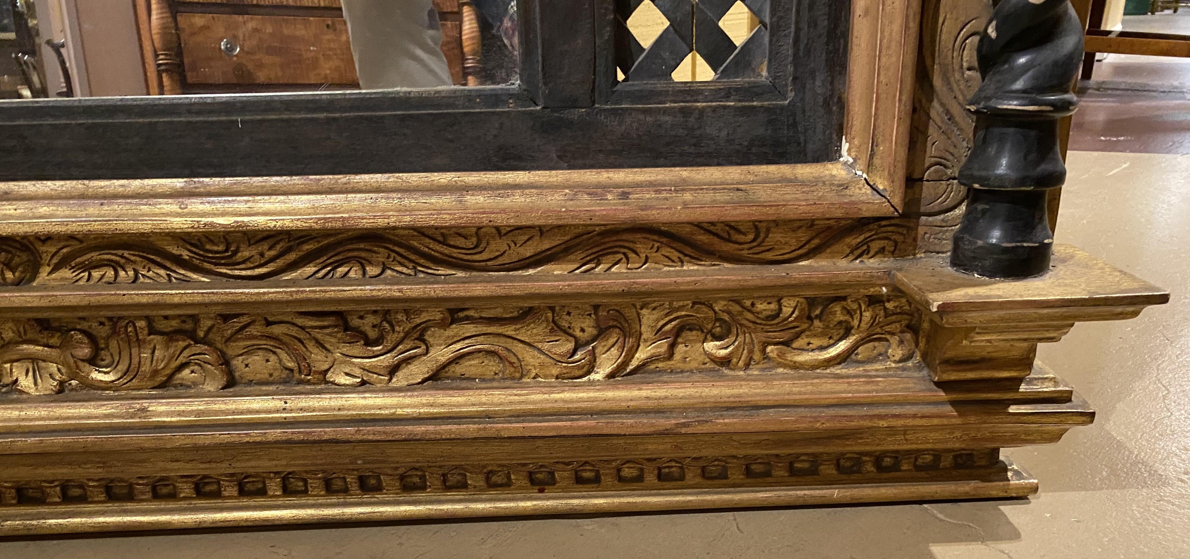 Italian Gilt Carved Over Mantle Mirror with Lattice and Barley Twist Columns For Sale 4