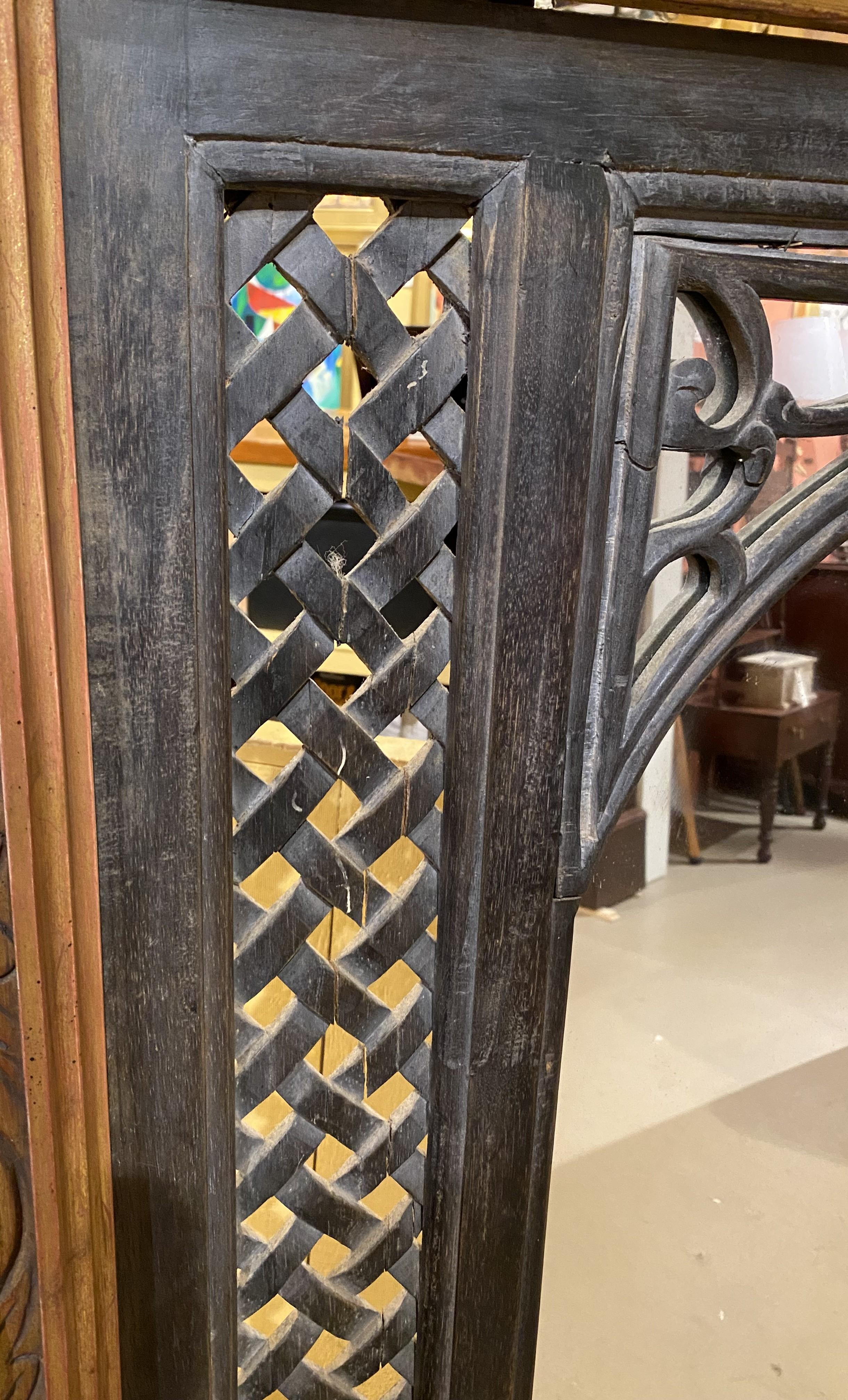 Glass Italian Gilt Carved Over Mantle Mirror with Lattice and Barley Twist Columns For Sale