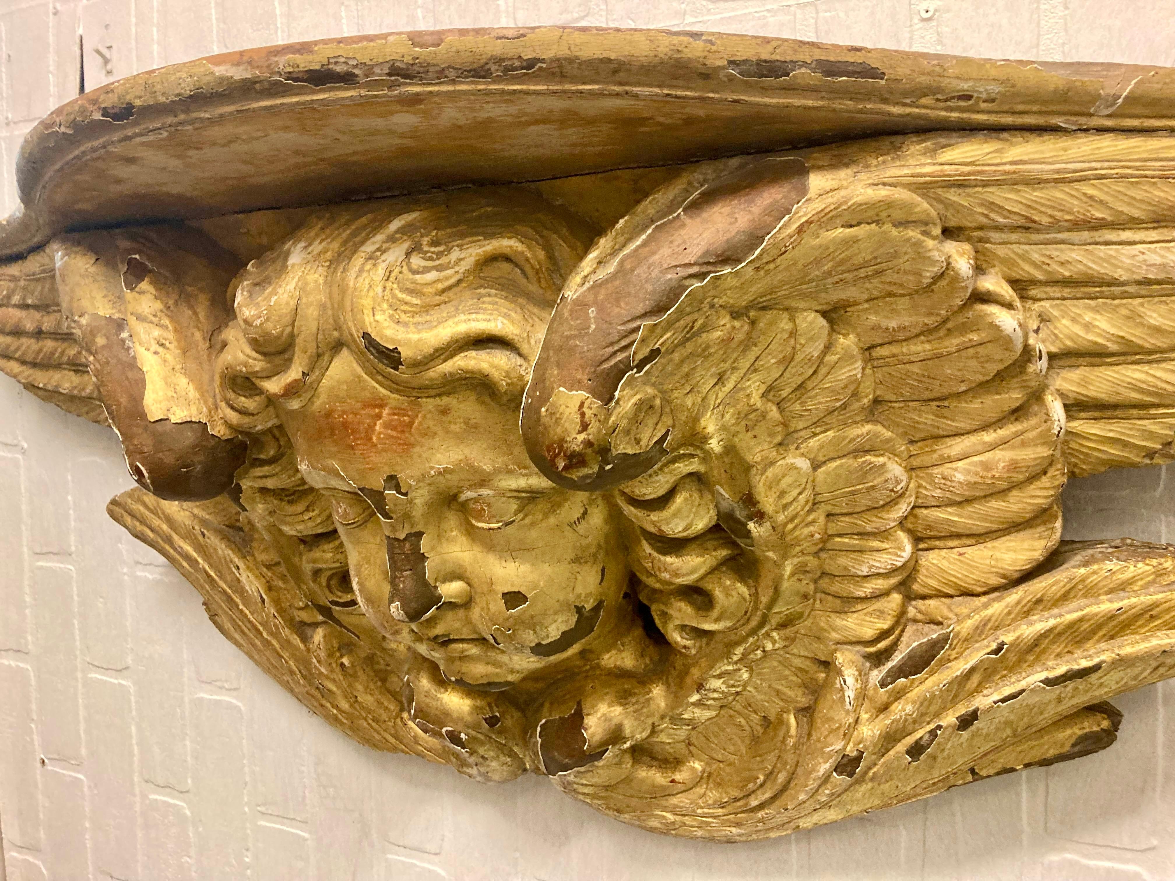 Italian Gilt Carved Wood Angel Wall Mounted Console For Sale 5