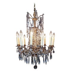 Italian Gilt Carved Wood & Crystal Ten Light Bronze Arm Chandelier, Circa 1790