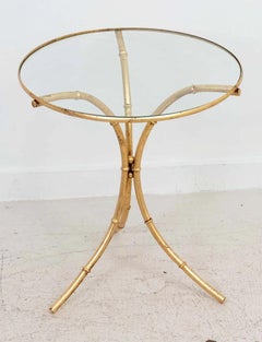Italian Gilt Faux Bamboo and Glass Side Table