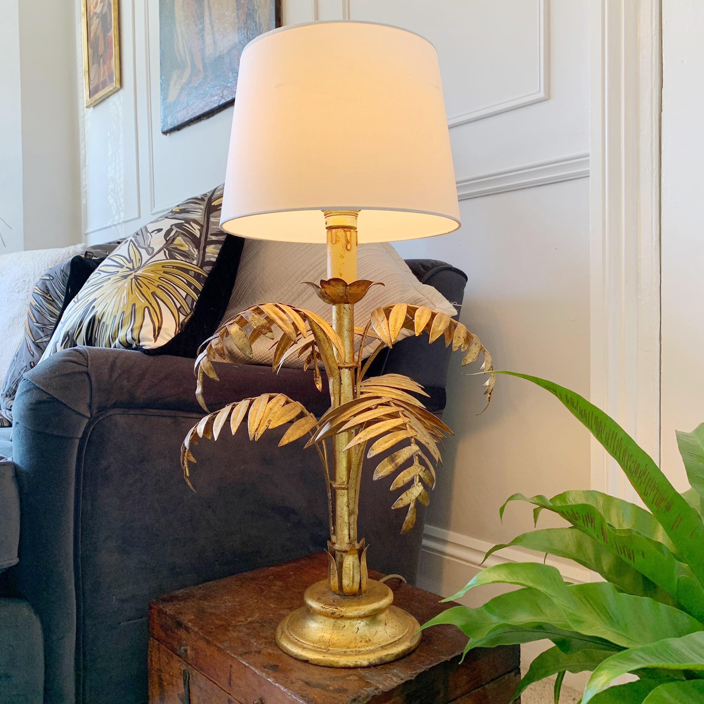 20th Century Italian Gold Faux Bamboo Palm Table Lamp 1950s For Sale