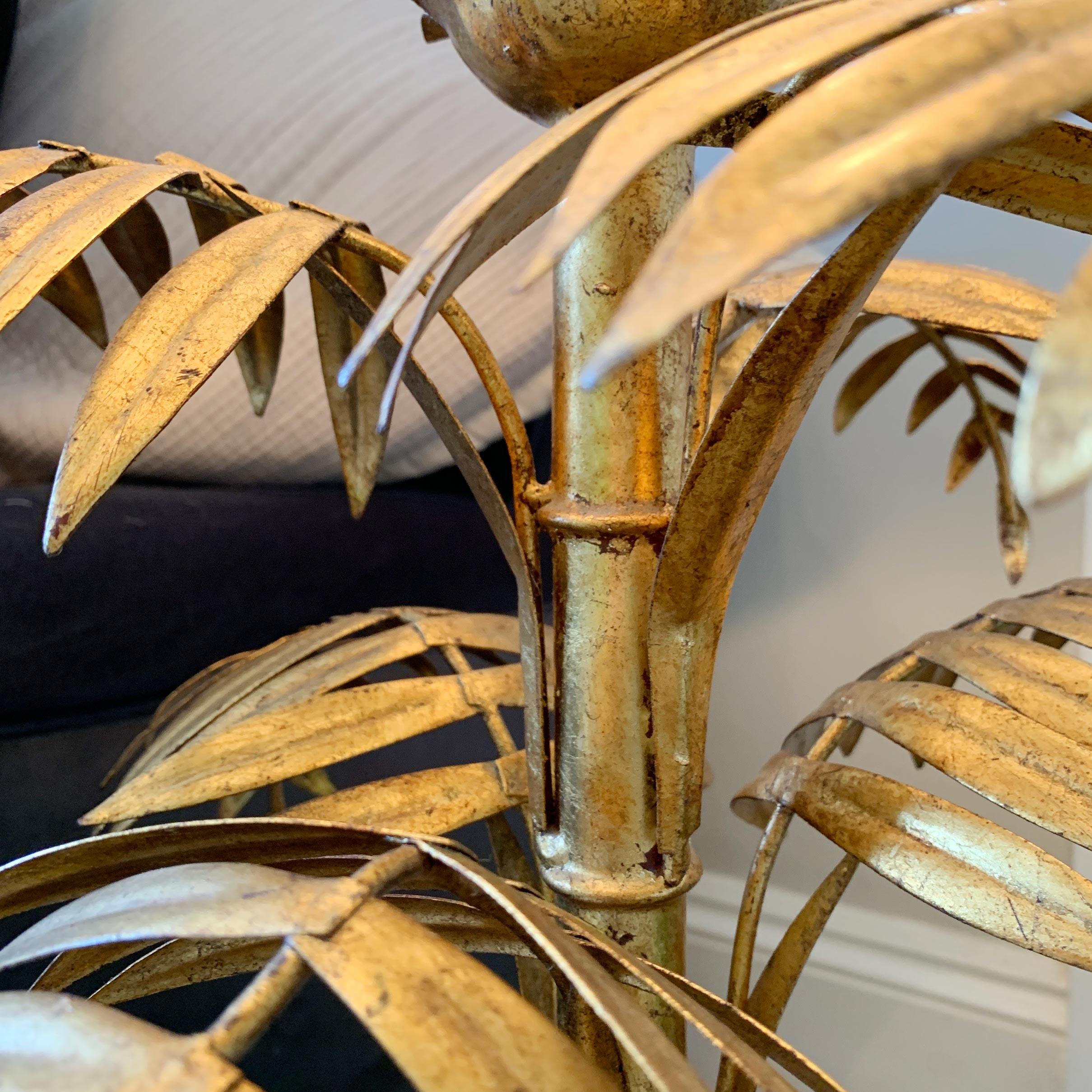 Metal Italian Gold Faux Bamboo Palm Table Lamp 1950s For Sale