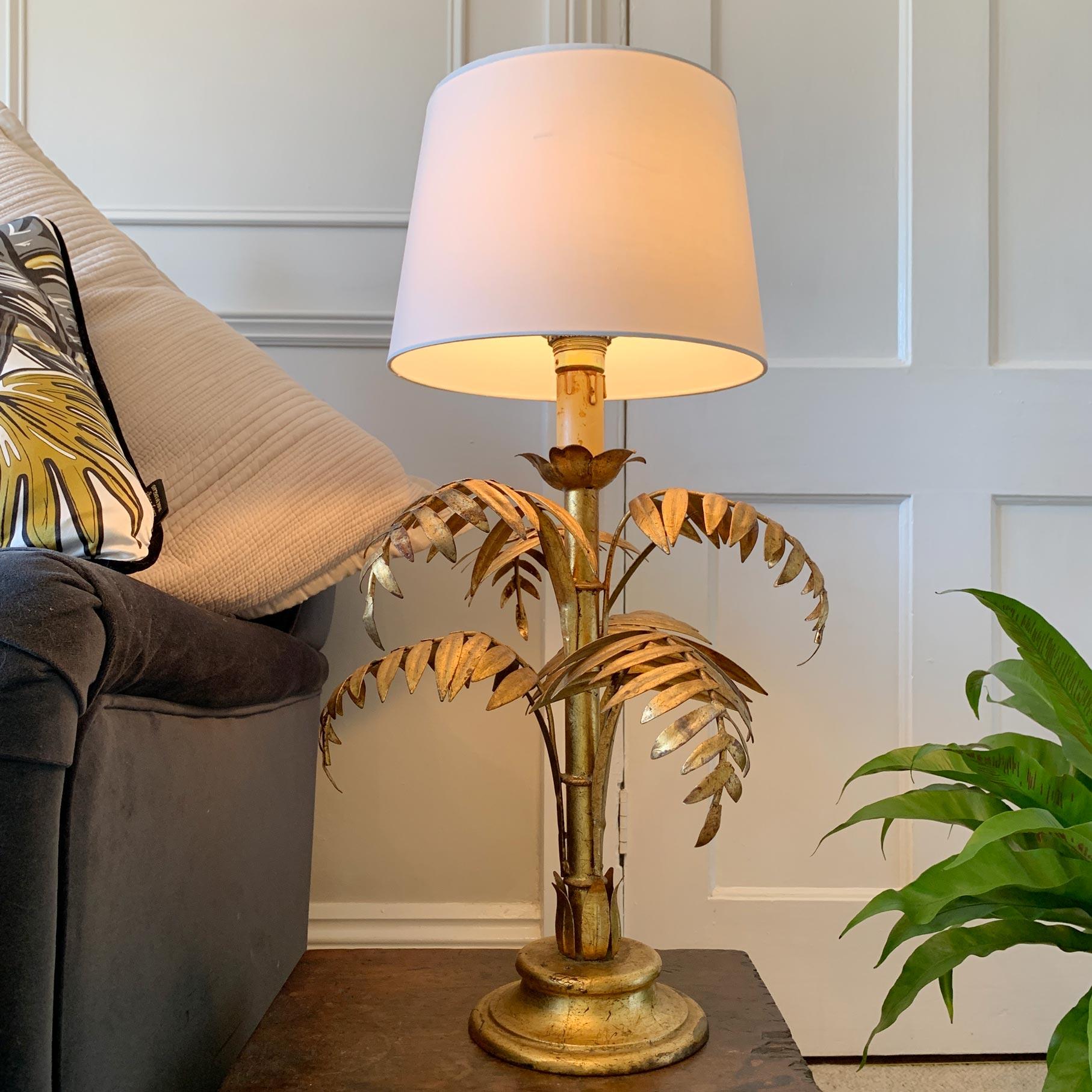 Italian Gold Faux Bamboo Palm Table Lamp 1950s For Sale 2