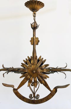 Italian Gilt Floral Tole Hanging Scales of Justice Chandelier