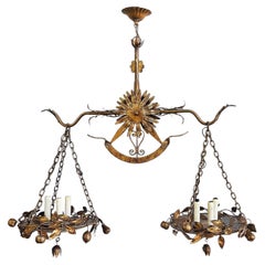 Italian Gilt Floral Tole Hanging Scales of Justice Chandelier