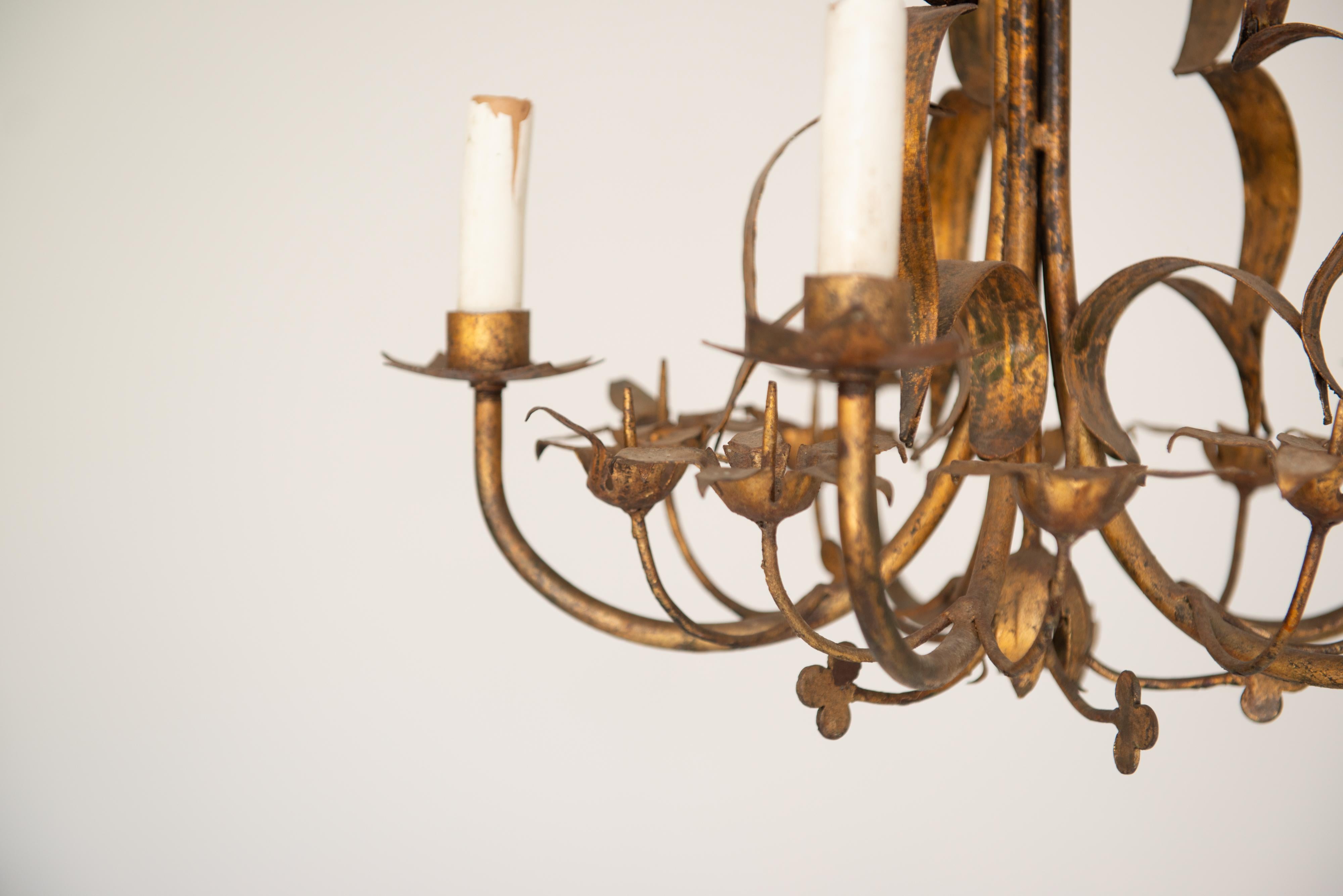 Araña Floral Dorada de Hierro Forjado Hierro forjado en venta