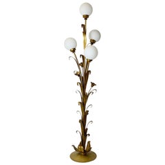 Italian Gilt Flower and Globe Floor Lamp, 1970s