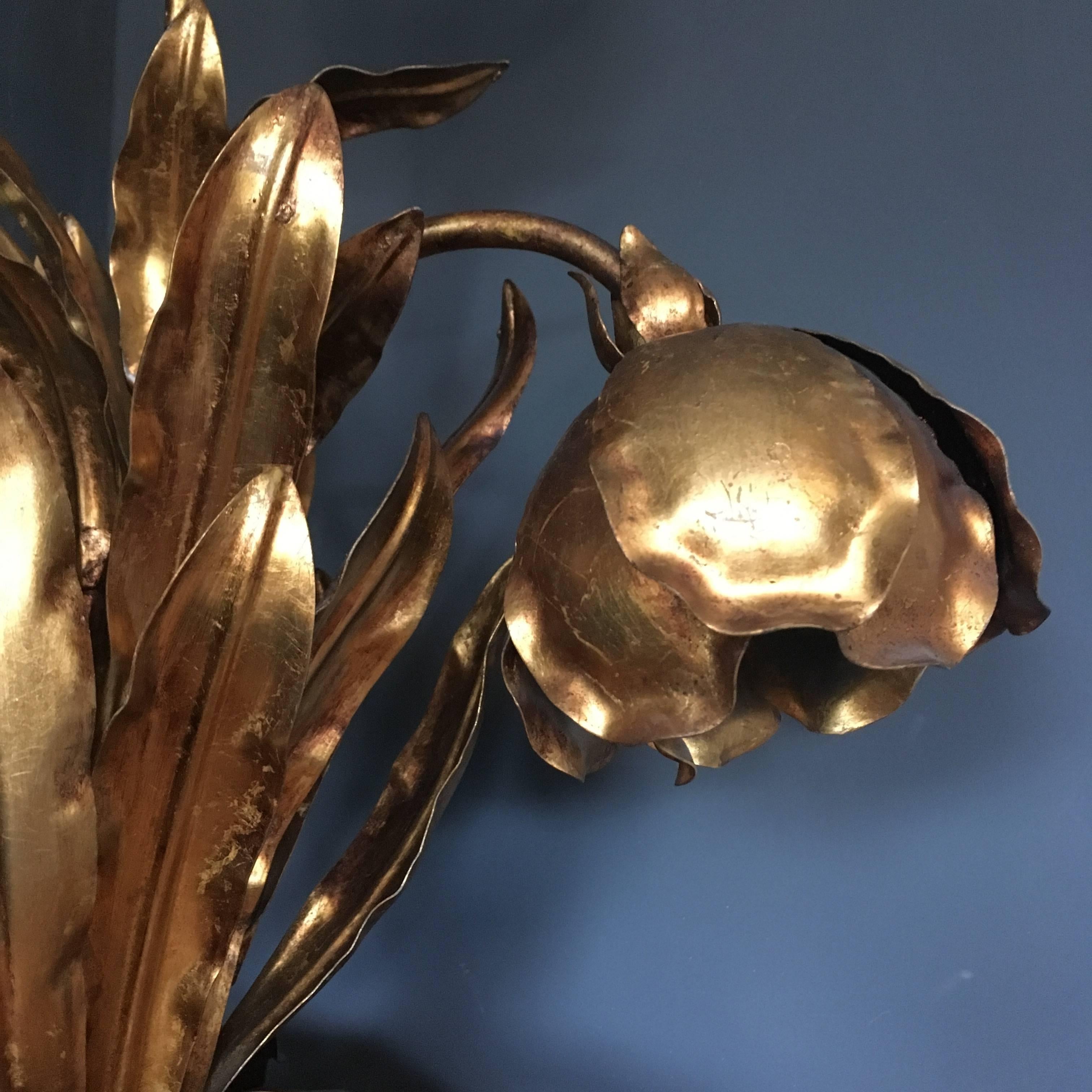 Italian Gilt Flower Tole Lamp, 1970s 5