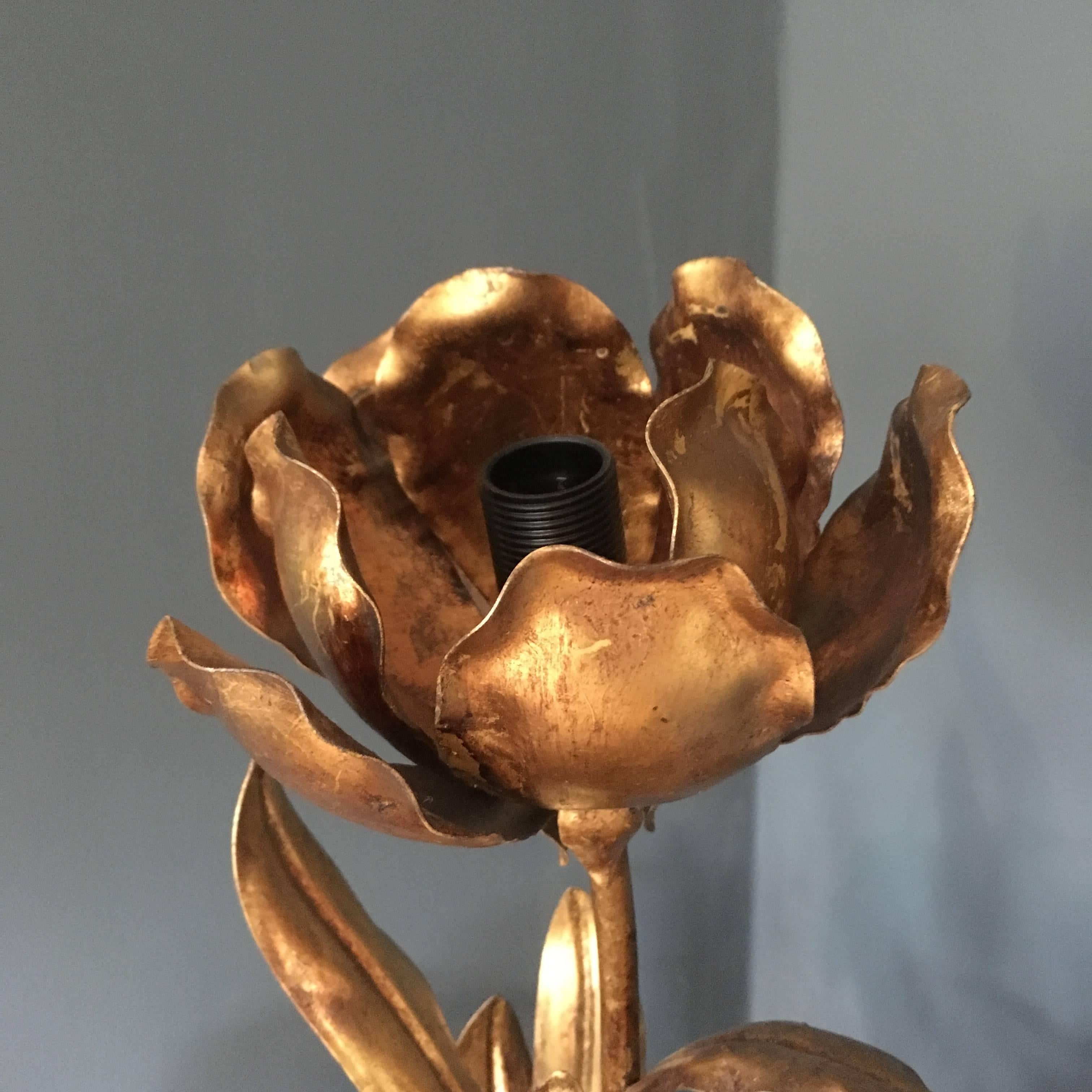 20th Century Italian Gilt Flower Tole Lamp, 1970s