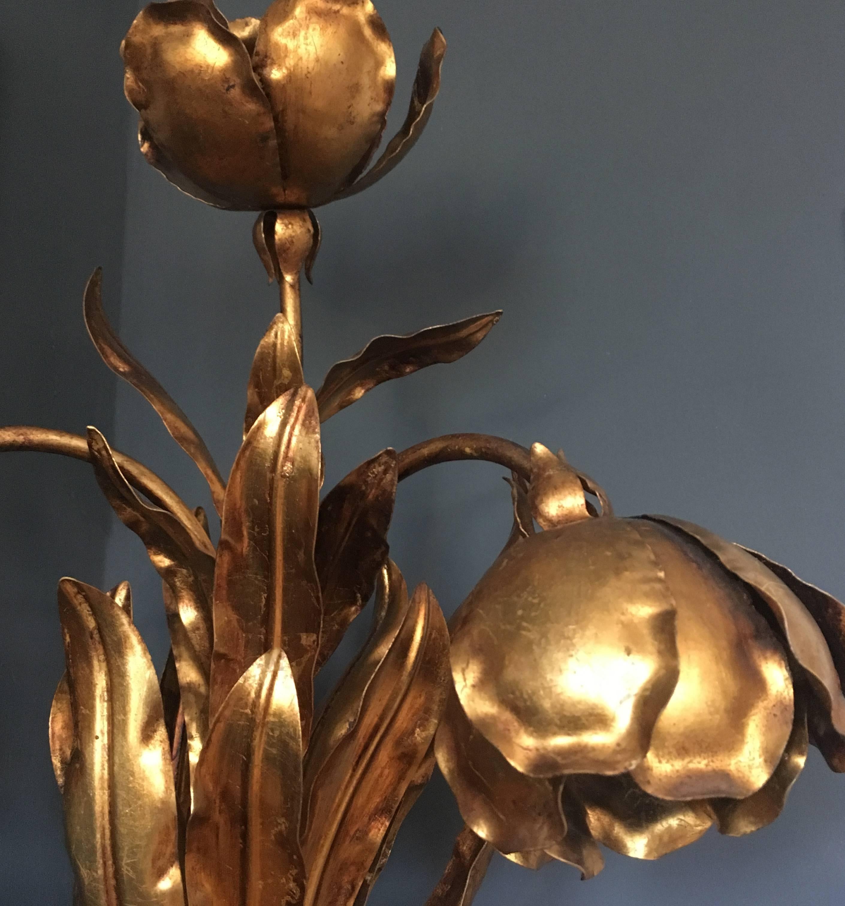 Metal Italian Gilt Flower Tole Lamp, 1970s