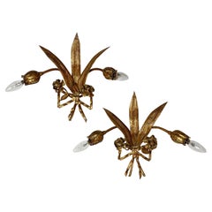 Italian Gilt Flower Wall Lights, 1960s