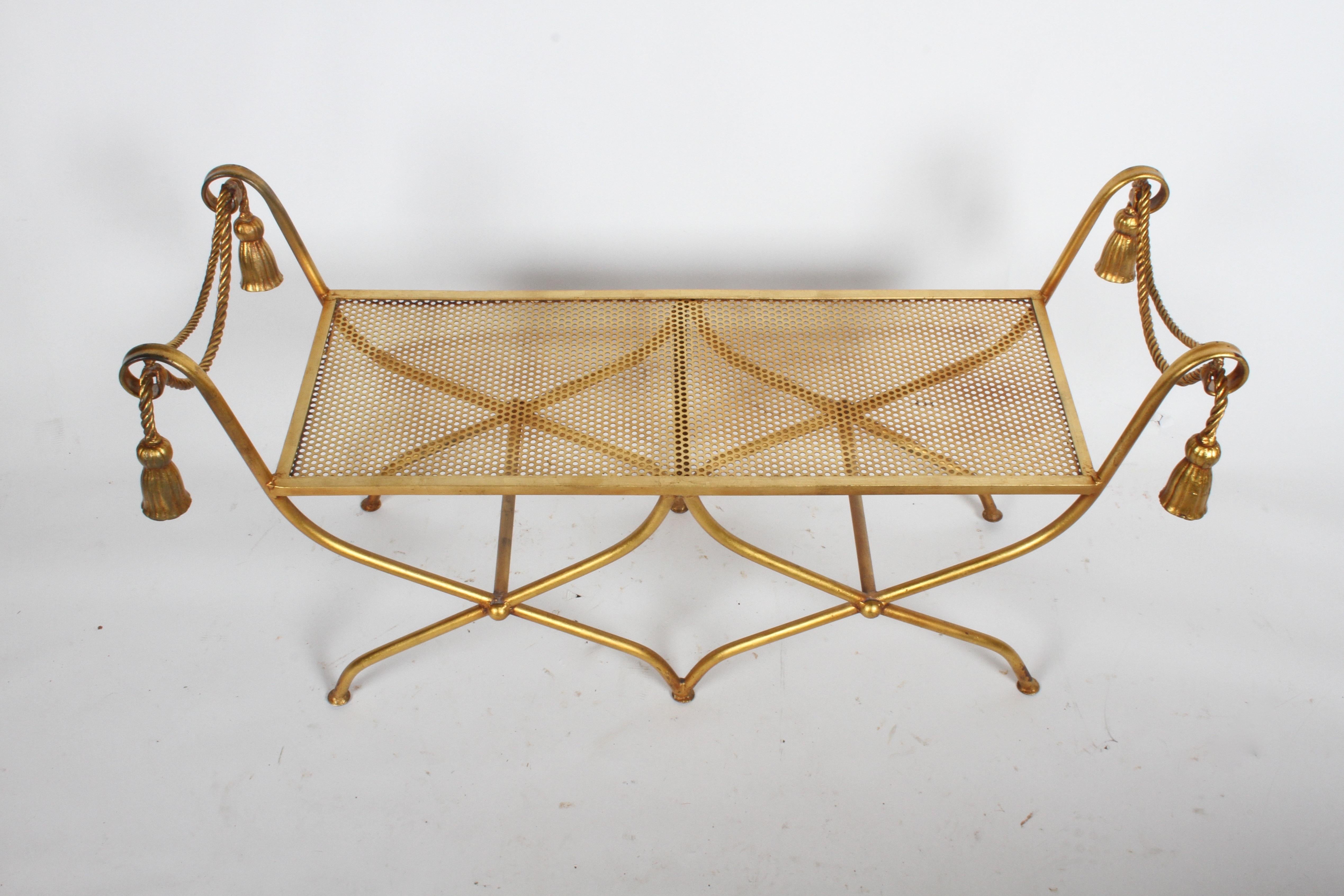 Late 20th Century Italian Gilt Hollywood Regency Style Tassel or Rope Bench