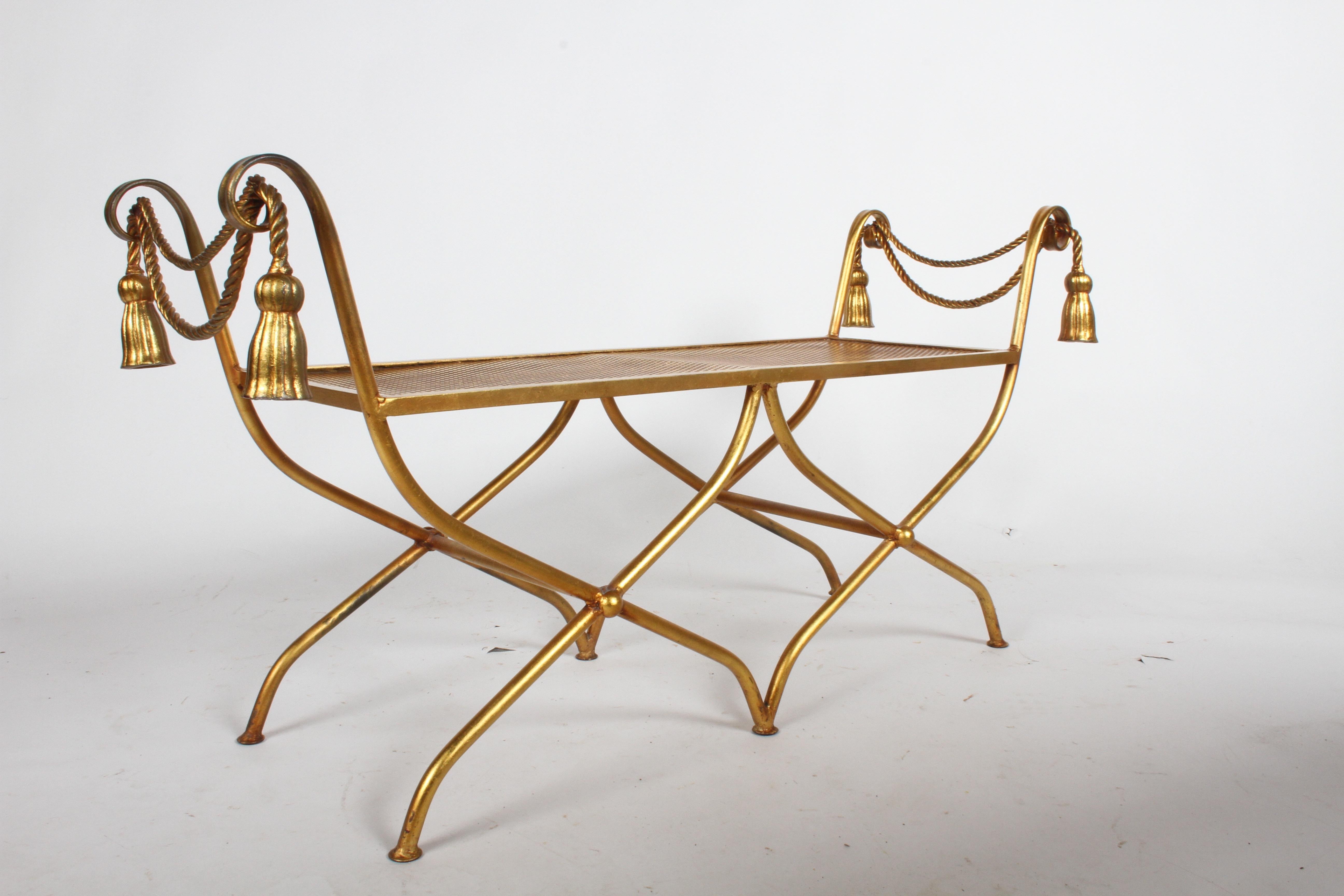 Iron Italian Gilt Hollywood Regency Style Tassel or Rope Bench