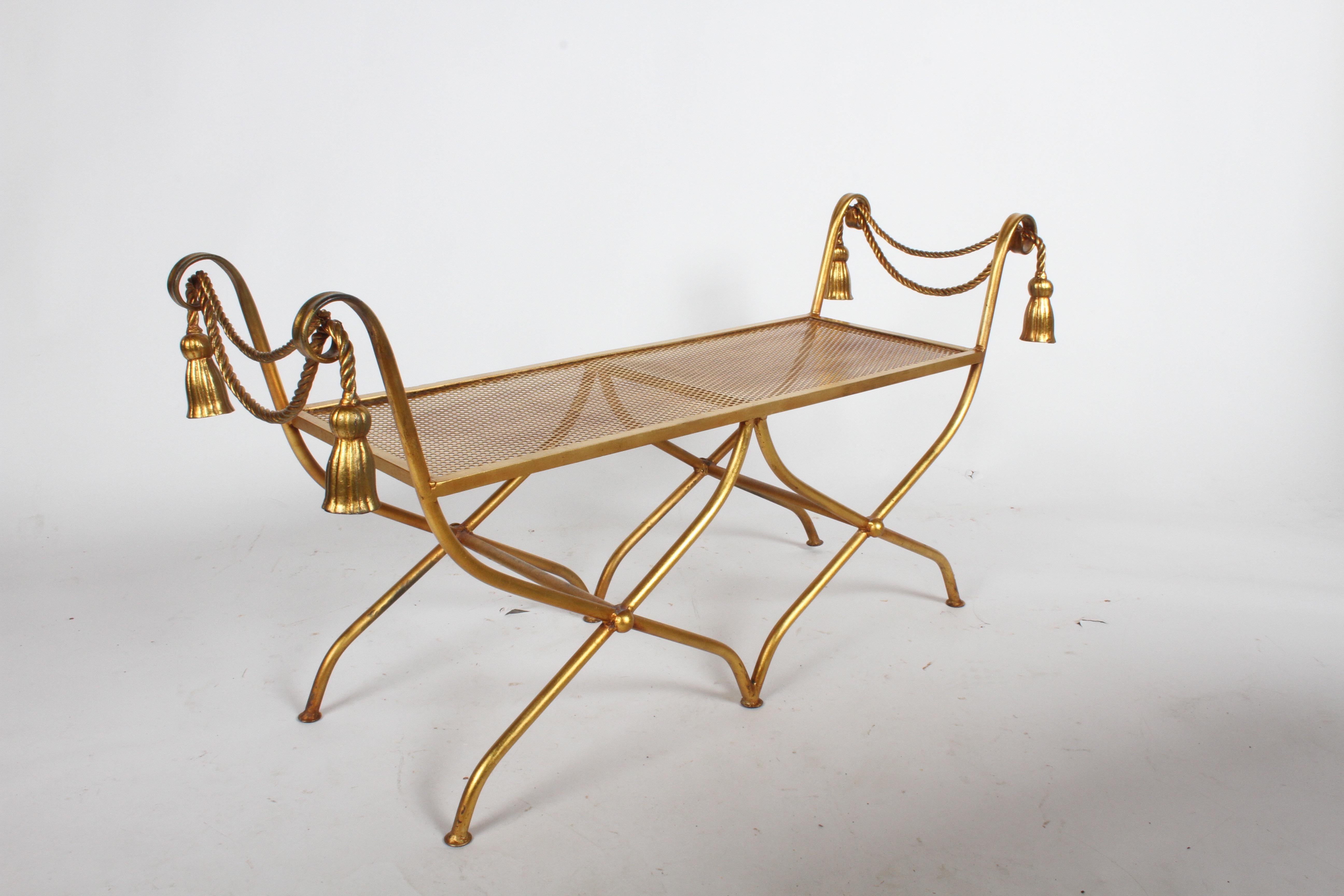 Italian Gilt Hollywood Regency Style Tassel or Rope Bench 1